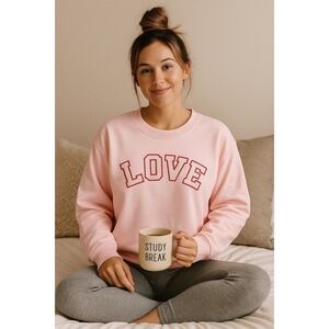 Workshop Republic Clothing Love Appliqué Pink Crewneck Sweatshirt Women's Large